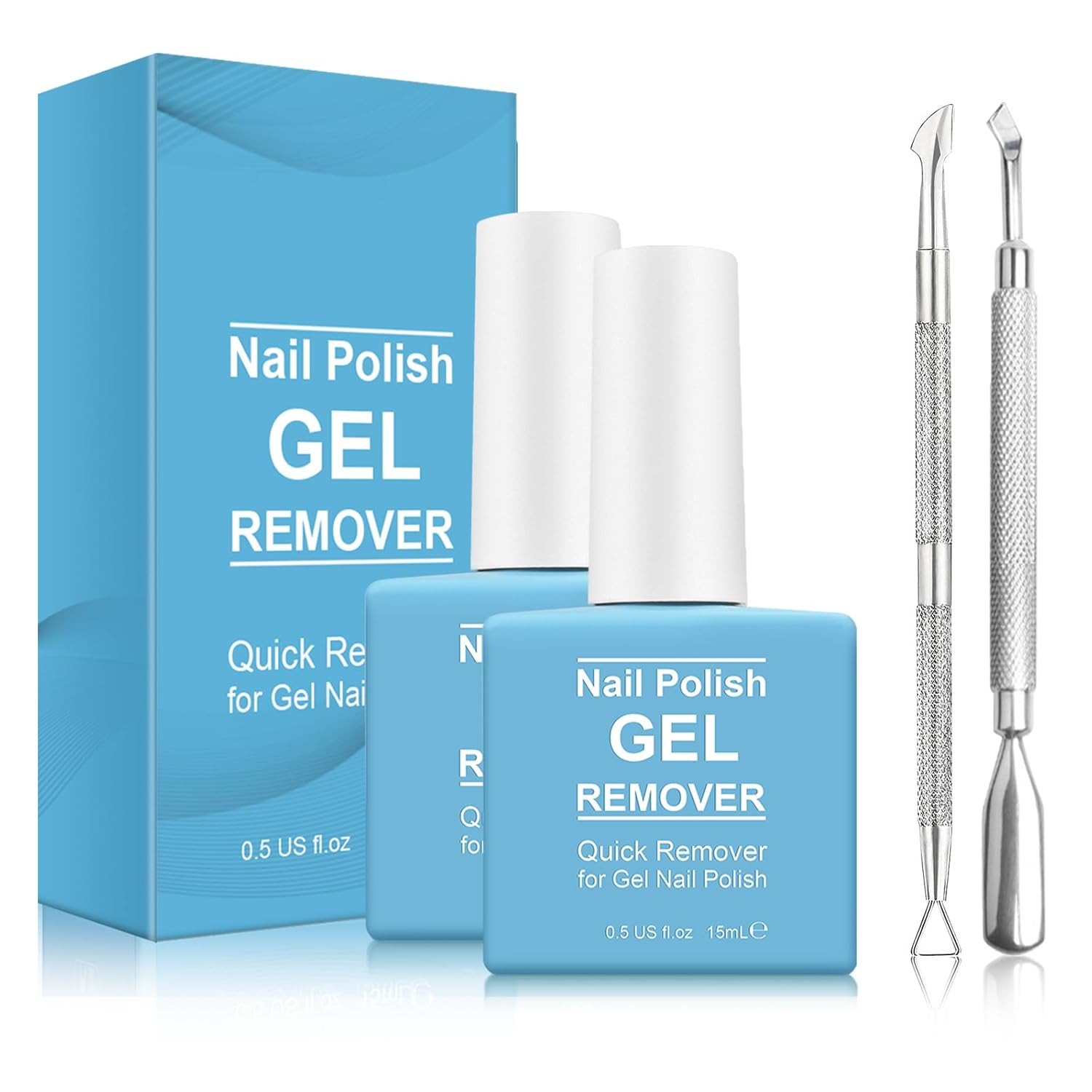 2 Pack Gel Nail Polish Remover, Gel Polish Remover for Nails, Easily Magic Soak-Off Gel Polish in 2-5 Minutes - Safe, No Need For Foil, Soaking Or Wrapping (with 1 Cuticle Pusher and Nail Scraper)-GlimoraGlow