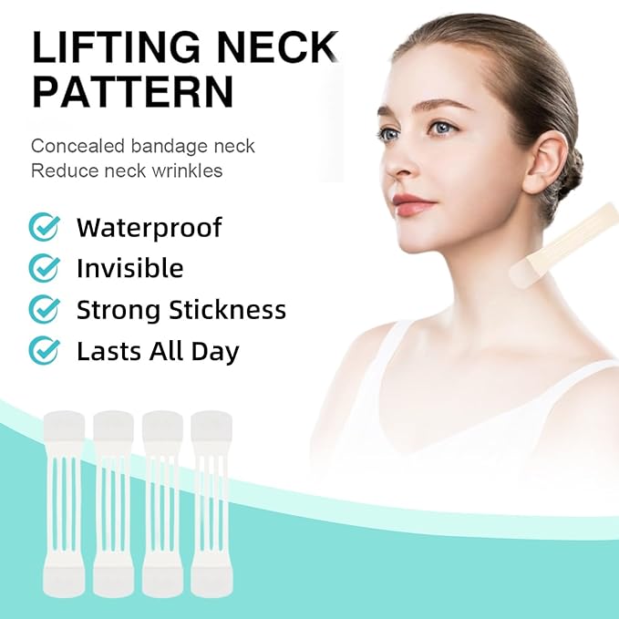 FHH Neck Lifting Tape, Lifting Invisible, Lift Sagging Skin, High Elasticity and Breathability, Suitable for Neck, Face and Jaw (4 Tapes + 20 Patches) A-GlimoraGlow