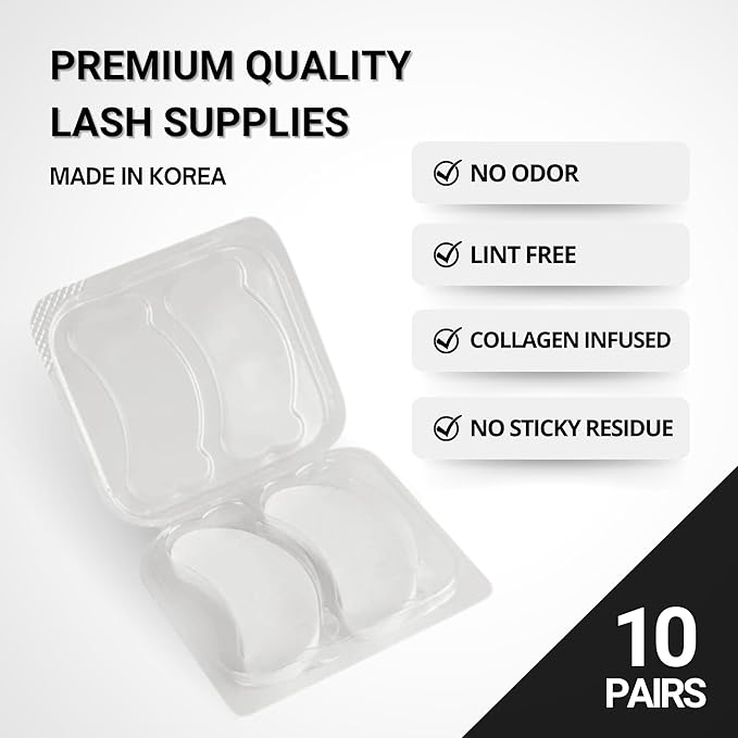 Hydro Collagen Gel Patch for Lash Extension, Under Eye Patch for Lash Lift, Lint Free, Made in Korea, 10 Pairs (20 Pads)-GlimoraGlow