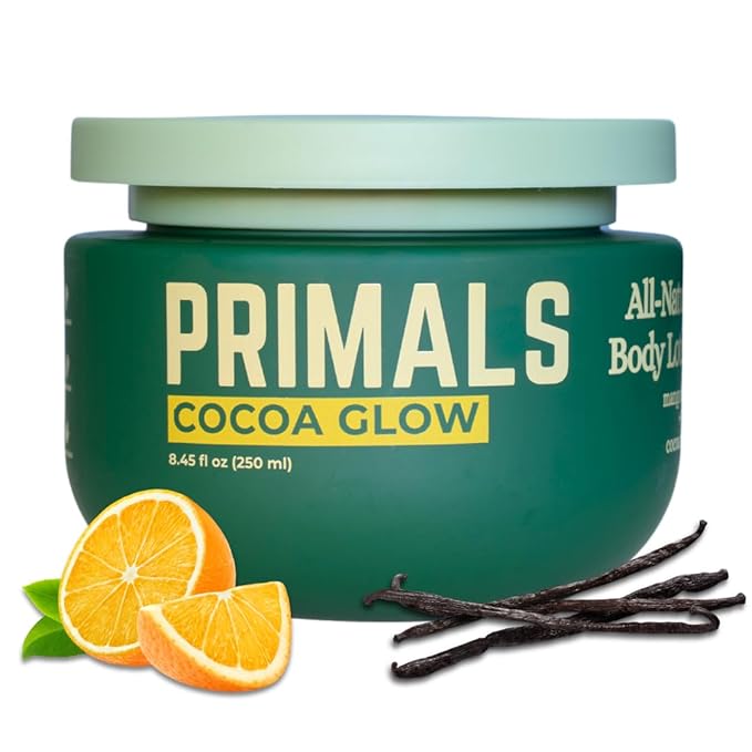 PRIMALS All Natural Body Lotion - Cocoa Butter & Mango Butter - 100% Naturally Derived Ingredients - Alcohol Free, Artificial Fragrance Free, Paraben Free, Petroleum Derivative Free - 8.45 oz-GlimoraGlow