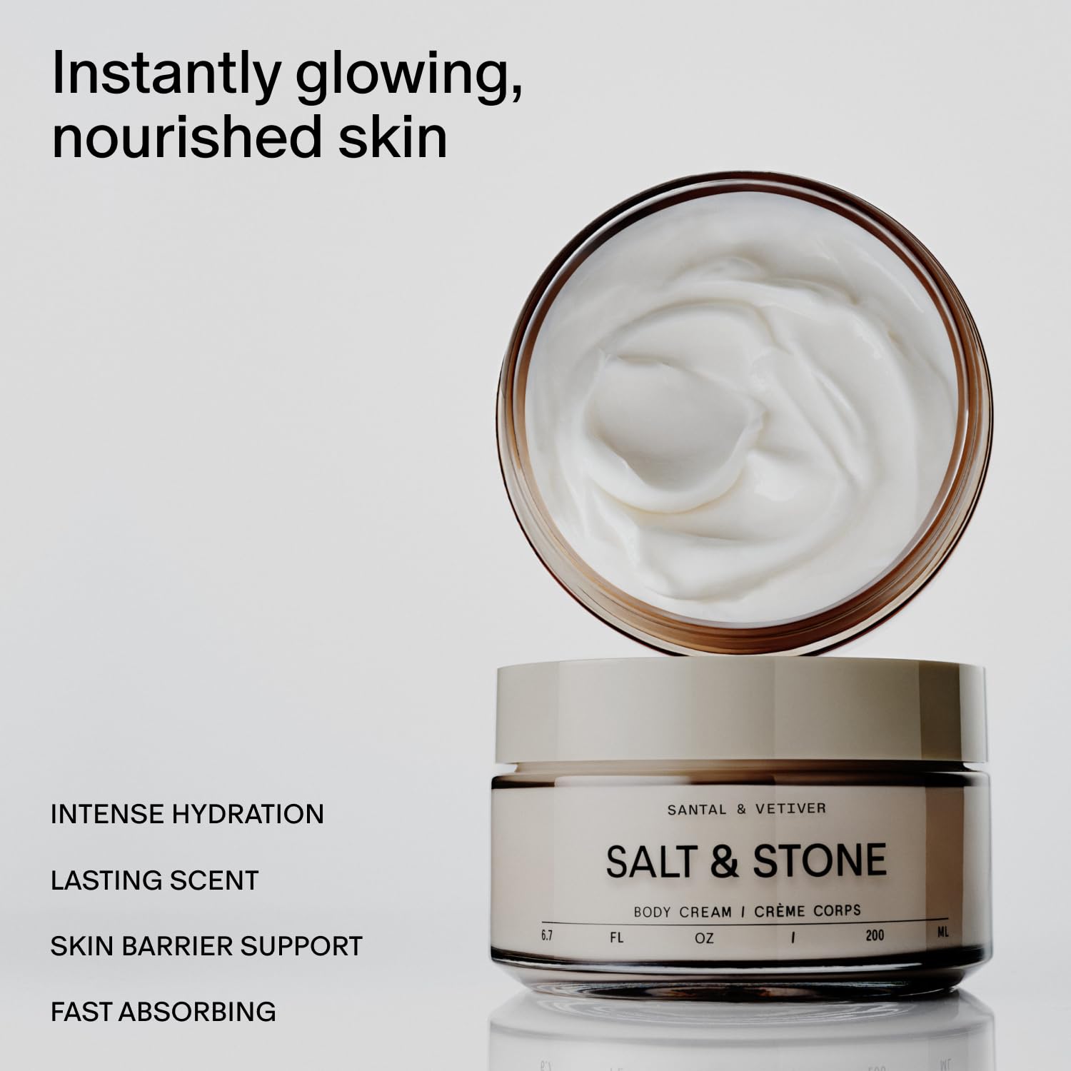 Salt & Stone Body Cream – Santal & Vetiver | Hydrating Formula with Seaweed Extracts, Spirulina & Squalane | Deep Hydration, Skin Barrier Support & Healthy Glow | for all Skin Types (6.7 fl oz)-GlimoraGlow