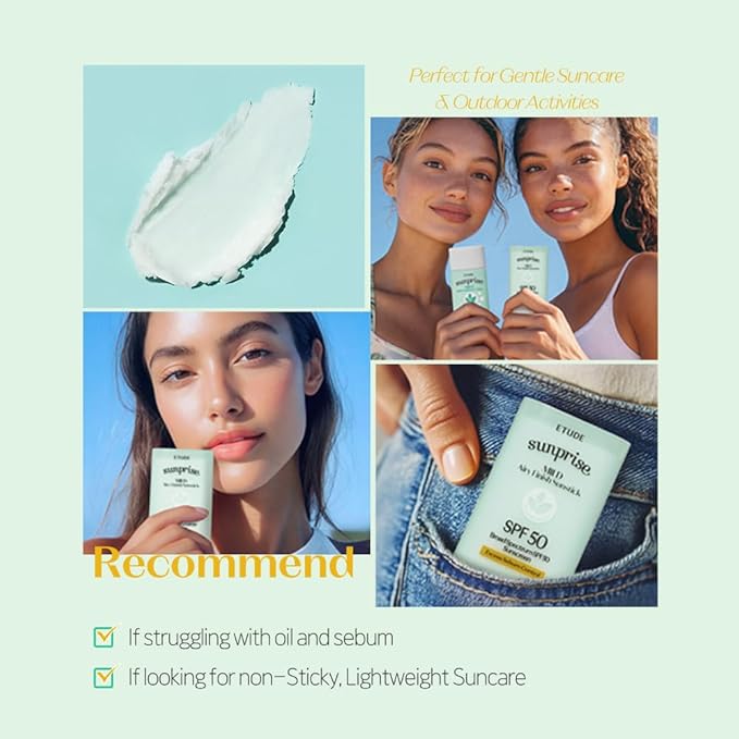 ETUDE Sunprise Mild Airy Finish Sunstick SPF50+ PA++++ Powdery sunscreen, Vegan, Non-Greasy, Sebum Control, Matte Finish, Sensitive Skin Friendly, 19g-GlimoraGlow