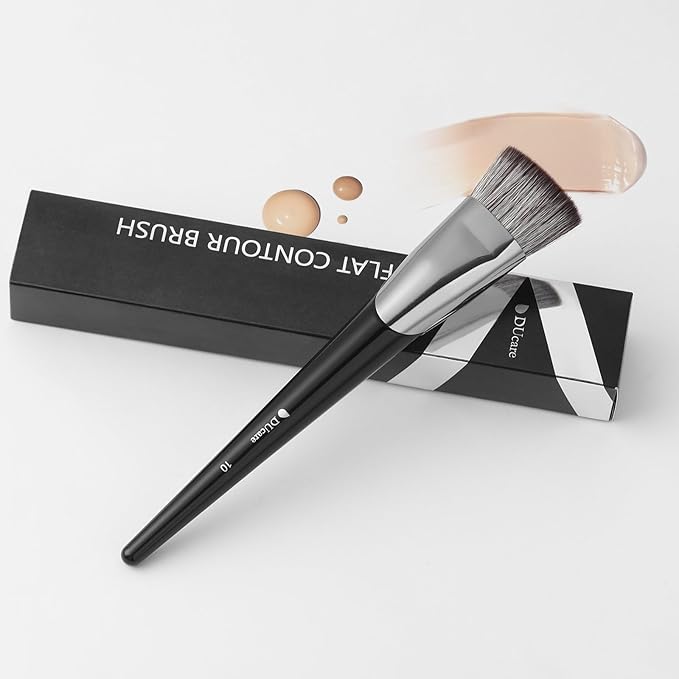 DUcare Foundation Brush Contour Bronzer Self Tanner Makeup Brushes for Liquid Makeup Flat Top Professional Buffing Blending Mineral Powder Face Brush, Black-GlimoraGlow