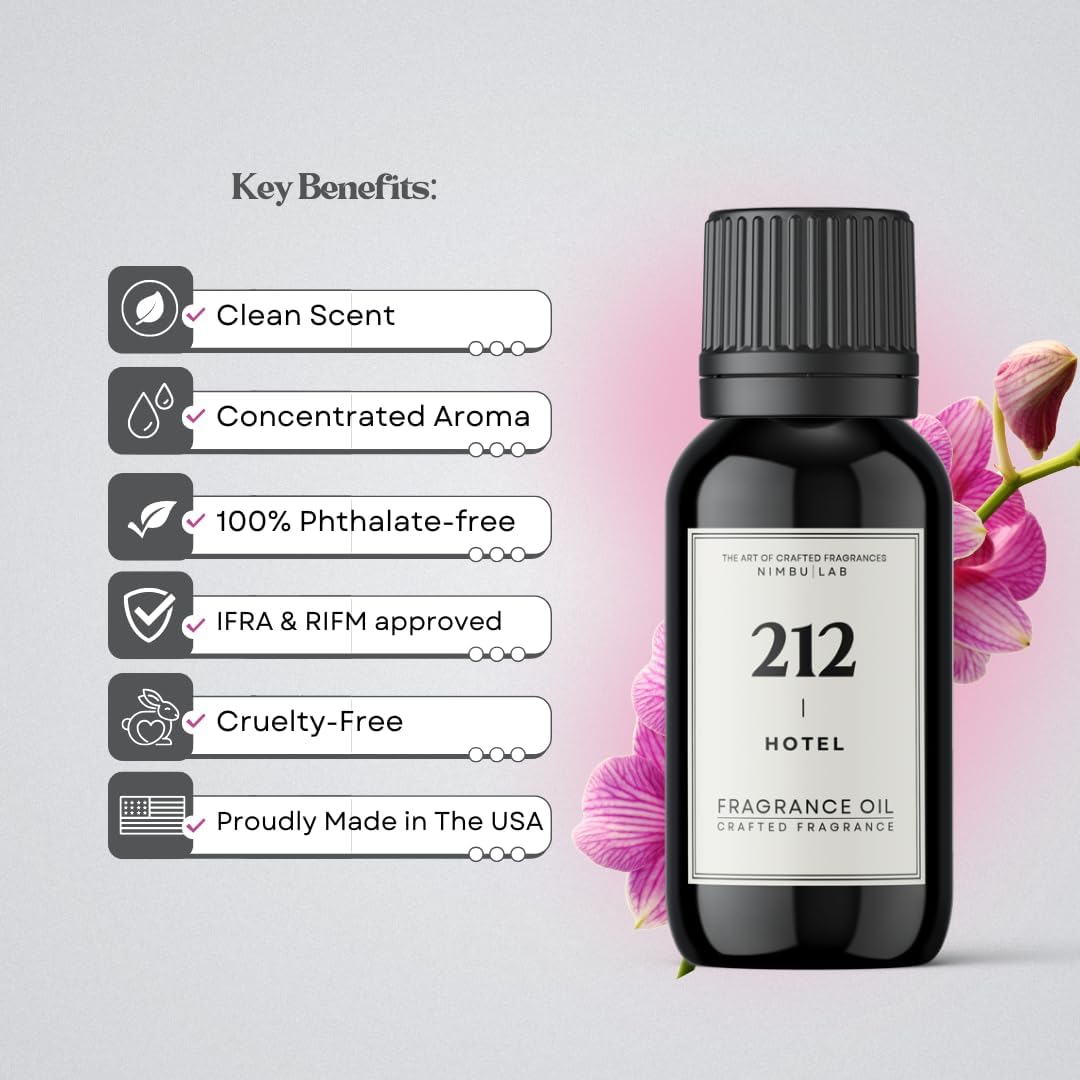 212 Hotel Fragrance Oil for Diffuser - Hotel Collection Oil with Euro Dropper Cup – Long-Lasting Home Fragrance – Scented Oils Gift – Home Luxury Scents 1.00 Fl Oz - Floral and Marine-GlimoraGlow