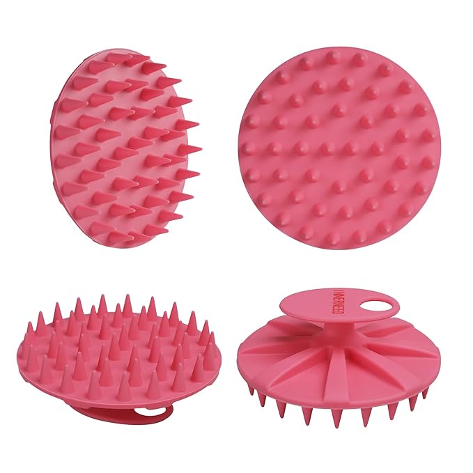 INNERNEED Scalp Massager Shampoo Brush, Wet & Dry Manual Scalp Care Head Scrubber Hair Washing, Soft Silicone Bristles, for Hair Growth, Dandruff Removal (Black+Pink)-GlimoraGlow
