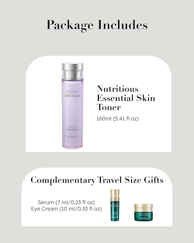ISA KNOX Age Focus Vital Collagen Essential Toner, Prime Wrinkle for All Serum & Prime Eye for All Cream with Vitamins C, B12 & E (177 ml/5.99 fl oz) Korean Skincare-GlimoraGlow