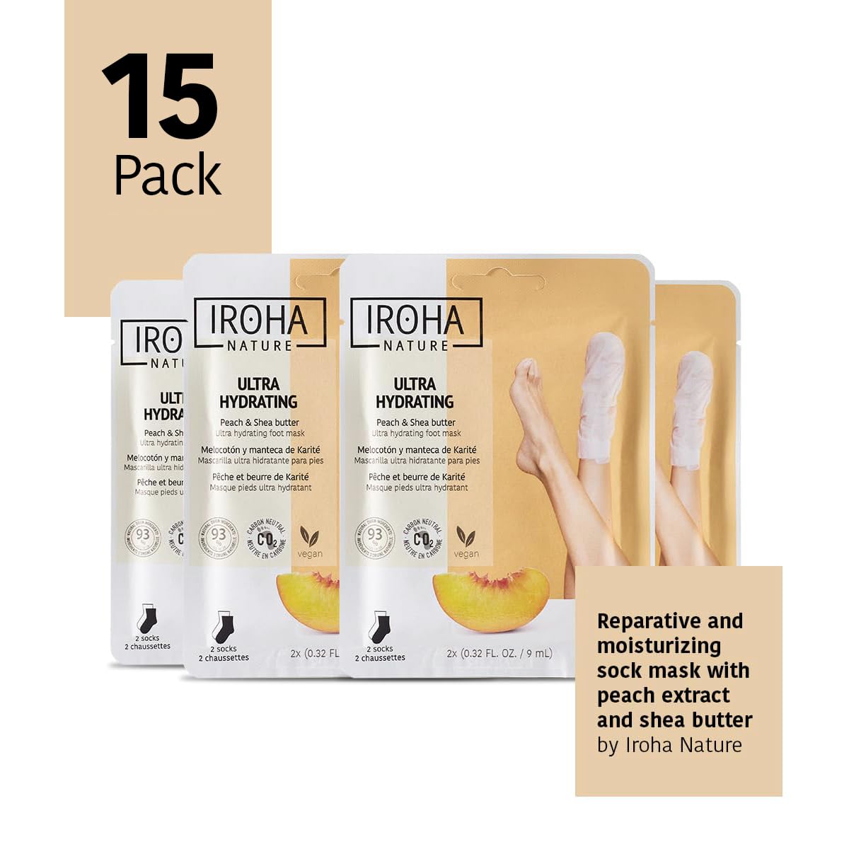 IROHA NATURE Repairing Foot Mask Socks with Peach & Shea Butter | 15 Pairs | Deep Hydration & Instant Repair | For Dry & Cracked Feet | Natural & 100% Vegan | Proven Results-GlimoraGlow