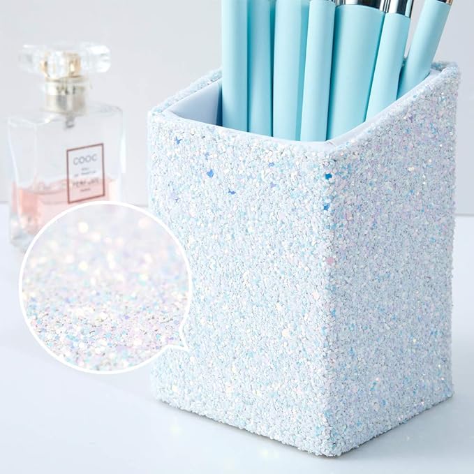 DUcare Makeup Brushes with Holder - 10Pcs Professional Synthetic Make Up Brushes Set for Blush Concealer Foundation Bronzer Powder Eyebrow Contour Eyeshadow Blending Makeup Brush Set, Ice Lake Blue-GlimoraGlow