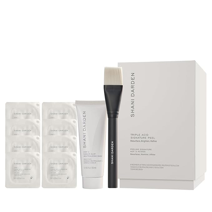 SHANI DARDEN SKIN CARE Triple Acid Peel, 2-Step Exfoliating Face Peel with Mandelic, Lactic & Glycolic Acids, Kaolin Clay Neutralizing Mask & Brush, Helps Improve Dark Spots & Skin Texture, 1.69 fl oz-GlimoraGlow