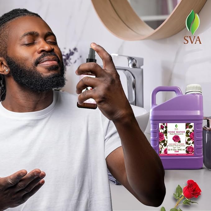 SVA Rose Water - 32 Fl oz - Refreshing Rose Water Spray for Skin Care, Skin Hydration, Bath, Soaps, Haircare & Aromatherapy-GlimoraGlow