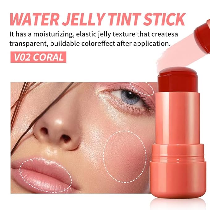 Jelly Blush Stick, Water Jelly Tint Makeup, Sheer Lip & Cheek Tint Stain - Buildable Lightweight Finish, Moisturizing Waterproof Long Lasting Water Tint Lip Stain Makeup-GlimoraGlow
