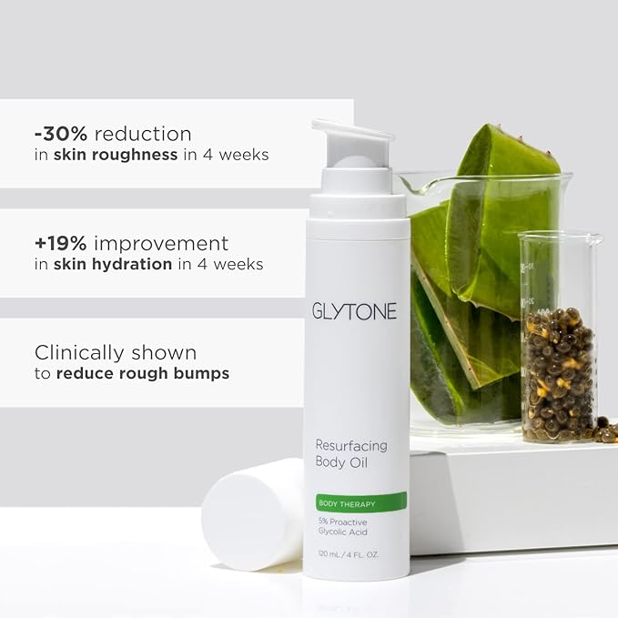 Glytone Resurfacing Body Oil– Nourishing & moisturizing anti aging Body Oil for dry Skin & Keratosis Pilaris –5% Proactive Glycolic Acid After Shower oil for Body–Unscented, Non Toxic 4 Fl oz-GlimoraGlow