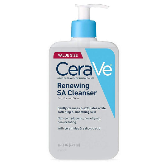 CeraVe Renewing Salicylic Acid Cleanser, Formulated With Hyaluronic Acid, Niacinamide, & Ceramides, Gentle BHA Exfoliating Face Wash Smooths & Softens Skin, Non Comedogenic & Fragrance Free, 16 Ounce-GlimoraGlow