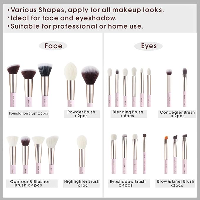 Jessup Makeup Brushes Set Professional Makeup Brush Eyeshadow Blending Powder Foundation Blusher Concealer 25pcs with Cosmetics Storage Box, Blushing Bride T295-GlimoraGlow