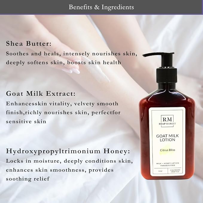 Goat Milk Lotion, Citrus Bliss Fragrance, Hydrating Lotion for Men & Women With Nourishing Goat Milk, Shea Butter, Sunflower Oil & Aloe, Packed With Vitamin A, E & Selenium, 9 Oz-GlimoraGlow