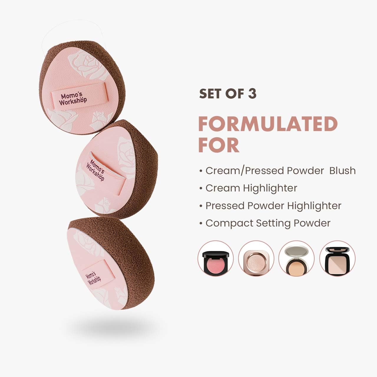 Multi-Use Mini Makeup Sponge Set,Oil-Control & Makeup Setting, Cut-Edge Design for Cream & Powder Products, for Oily Skin,Pink-Brown, 3PCS Mini Beauty Concealer Sponges & Storage Case-GlimoraGlow