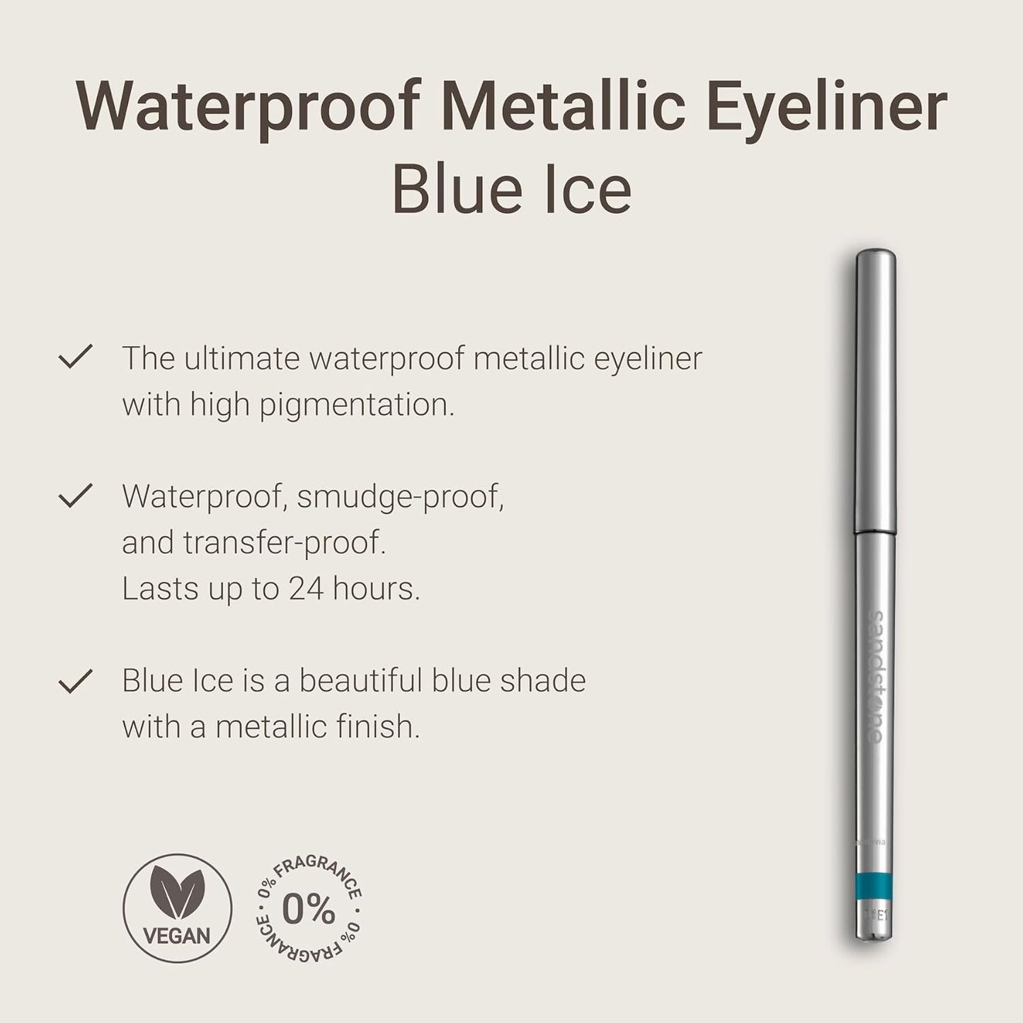 Hypoallergenic Waterproof Eyeliner - Fragrance Free Metallic Eye liner - Vegan and Cruelty Free Eye Pencil - Eyeliner Pencil for Sensitive Eyes (Blue Ice)-GlimoraGlow