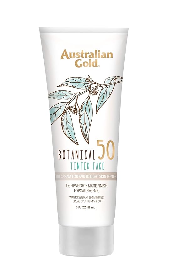 Australian Gold Botanical SPF 50 Tinted Face Sunscreen, Non-Chemical BB Cream, Water-Resistant, Matte Finish, Sensitive Skin, 3 FL Oz-GlimoraGlow