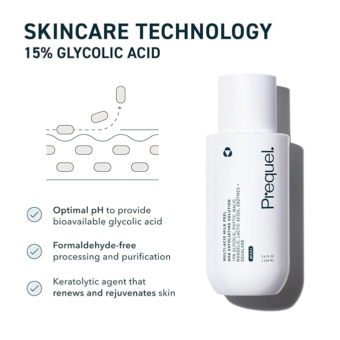 Skin Multi-Acid Milk Peel, Professional Exfoliating Solution. 15% Glycolic Acid Face Peel with Lactic Acid and Enzymes. Hydrating Chemical Exfoliant. Clinical Strength Formula, 7.6oz Bottle.-GlimoraGlow