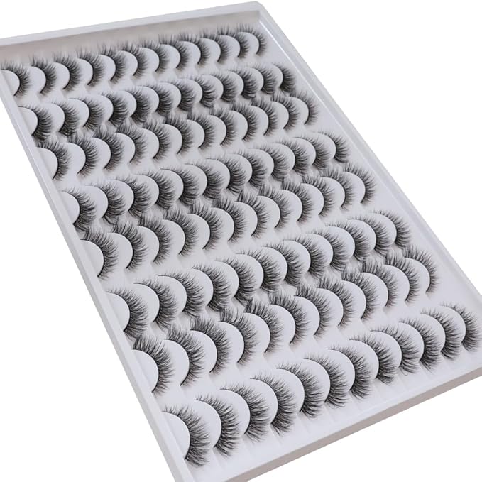 False Eyelashes 48 Pairs Faux Mink Lashes 14mm Wispy Lashes 3D Fluffy Cat Eye Lashes Pack Bulk Wholesale Strip Lashes(style 48-019)-GlimoraGlow