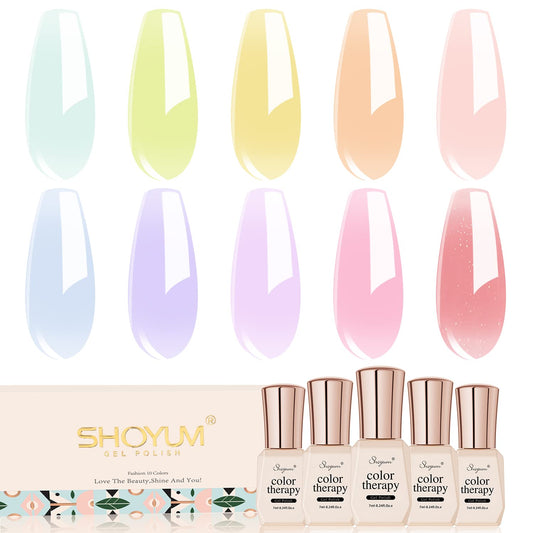 Jelly Pastel Gel Nail Polish Set 10Pcs Candy Colors Collection,Translucent Spring Summer nail gel polish Manicure at Home DIY Easter Mother's Day Gifts-GlimoraGlow