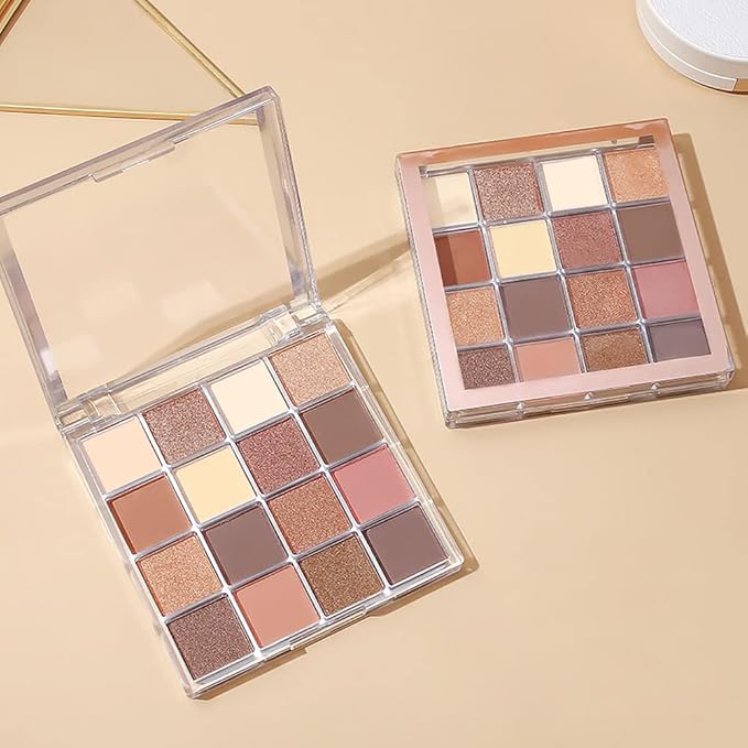 16 Girds Colorful Matte Shimmer Eyeshadow Palette for Eye Makeup,High Pigmented Eye Shadow Primers Powder Palet de sombras de ojos-Glitter Nude#-GlimoraGlow