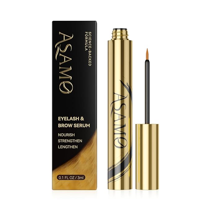 Eyelash & Eyebrow Growth Serum – 15 Plant Extracts for Longer, Denser & Fuller Lashes & Brows, Boosts Natural Hair Development,eyelash serum,Hypoallergenic Oil-Free,lash growth serum (PURE GOLD)-GlimoraGlow