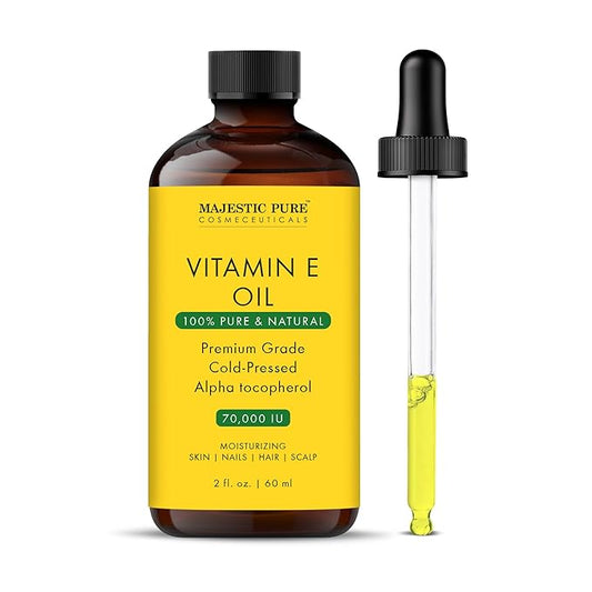 Majestic Pure Vitamin E Oil - 100% Pure & Natural, 70,000 IU | Premium Grade, Cold-Pressed and Tocopherol to Repair Dry, Damaged Skin | Moisturizing Skin, Hair and Scalp 2 Fl Oz-GlimoraGlow
