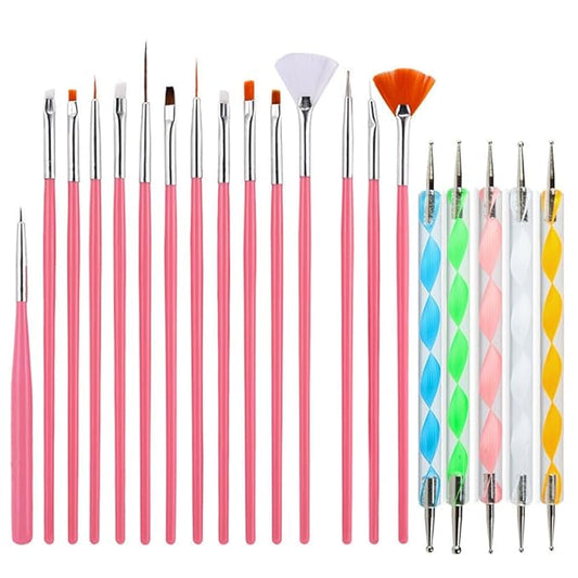 20pcs Nail Art Brushes Set, Nail Art Design Pen Painting Tools with Nail Extension Gel Brush, Nail Polish Brush, Builder Nail Gel Brush, Dotting needle,Adhesive drill pen (PinkFlower)-GlimoraGlow