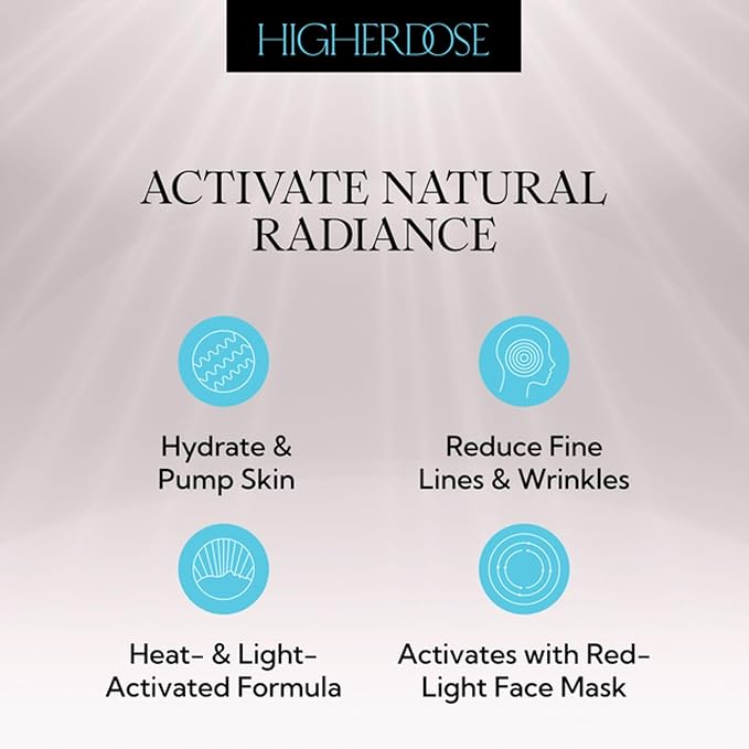 HigherDOSE Light-Activated GLOW SERUM - Anti Aging Face Serum to Plump, Hydrate & Smooth Fine Lines - Made with Vitamin C, Copper Peptides & Hyaluronic Acid - Boosts Benefits of Red Light (1 oz)-GlimoraGlow