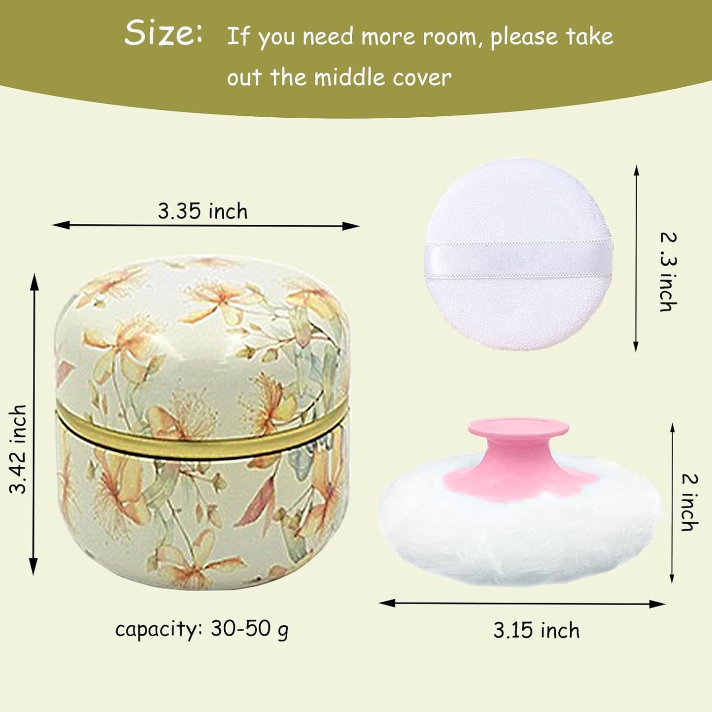 Body Powder Puff and Container for Dusting Powder, Women Powder Puff and Powder Case for Bath and Travel (Yellow Flower)-GlimoraGlow