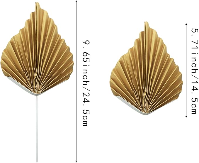 10PCS Paper Palm Fan Cake Toppers Palm Spear Leaves Fan Cupcake Toppers Craft DIY Cake Bakeware Decoration for Birthday Party Wedding Party Decor Supplies Light Gold