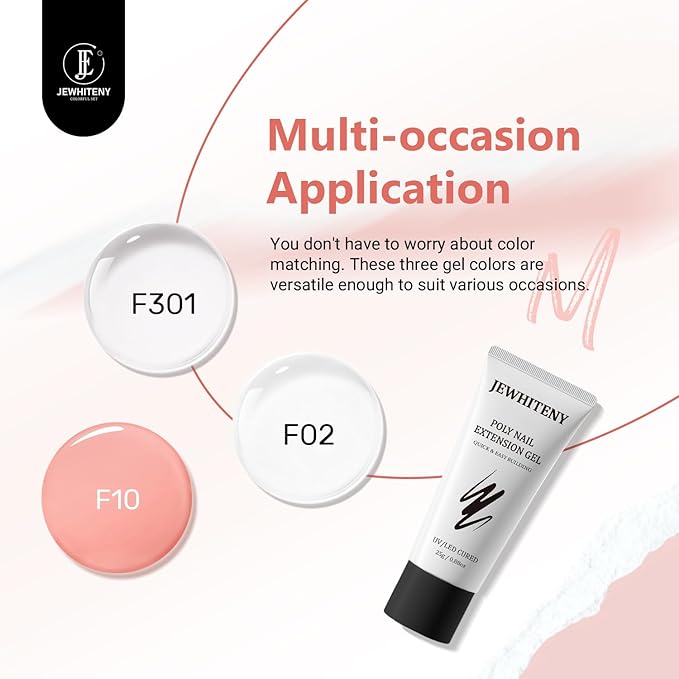 JEWHITENY Poly Nail Gel Set Clear Pink White Poly Extension Gel With Base Coat Top Coat Slip Solution French Manicure Need U V Lamp Curing for Finger Art and Home DIY-GlimoraGlow