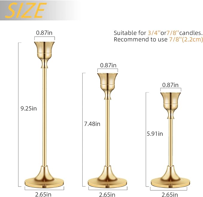 Candlestick Holders,Taper Candle Holder for Candlesticks Gold Brass Vintage Candle Stick Candle Holders Candelabra Candle Holder for Fireplace Party Dining Home