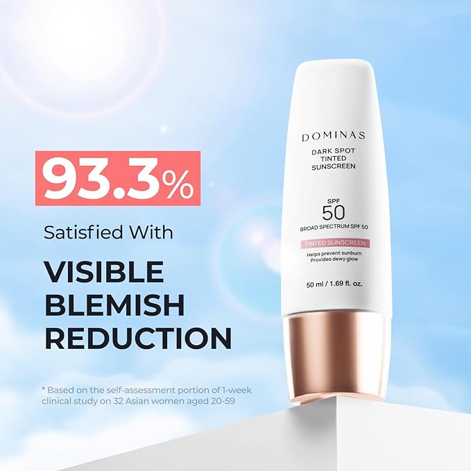 SPF 50 DOMINAS Tinted Sunscreen Moisturizer (1.7fl oz) - Tone Correction, Korean Skin Care, Broad-Spectrum UV Defense Sunblock, Water-in-Oil Formula for Lightweight, Panthenol, Sun Cream-GlimoraGlow