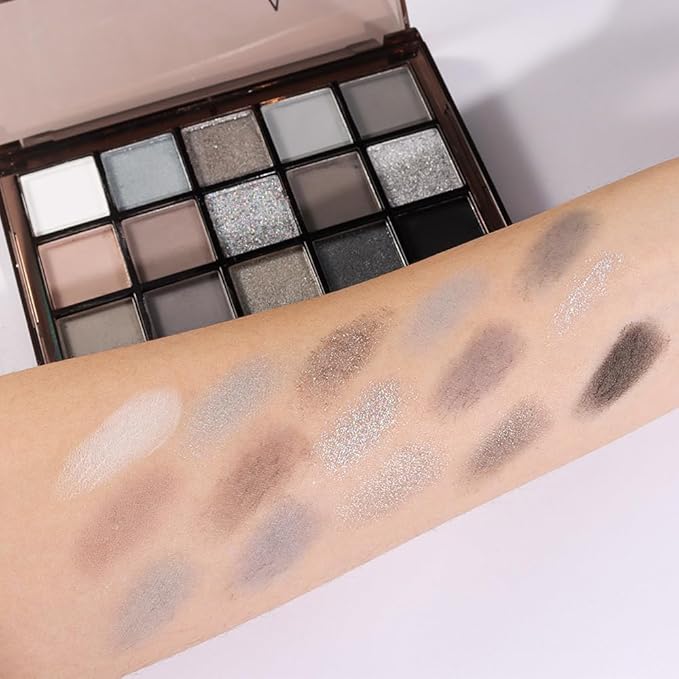 15 Colors Black Gray Silver Matte Shimmer Eyeshadow Palette for Eye Makeup,High Pigmented Brown White Eye Shadow Primers Powder Palet de sombras de ojos-GlimoraGlow