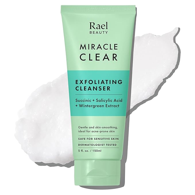 Rael Miracle Clear Face Wash – Gentle Exfoliating Cleanser with Succinic Acid & Minerals, Hydrating Formula for Daily Use, Ideal for Acne-Prone, Dry, Sensitive & Oily Skin, Vegan (5 fl oz)-GlimoraGlow