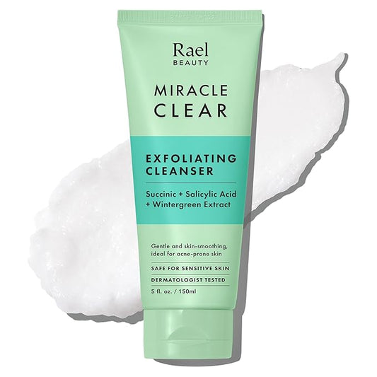 Rael Miracle Clear Face Wash – Gentle Exfoliating Cleanser with Succinic Acid & Minerals, Hydrating Formula for Daily Use, Ideal for Acne-Prone, Dry, Sensitive & Oily Skin, Vegan (5 fl oz)-GlimoraGlow