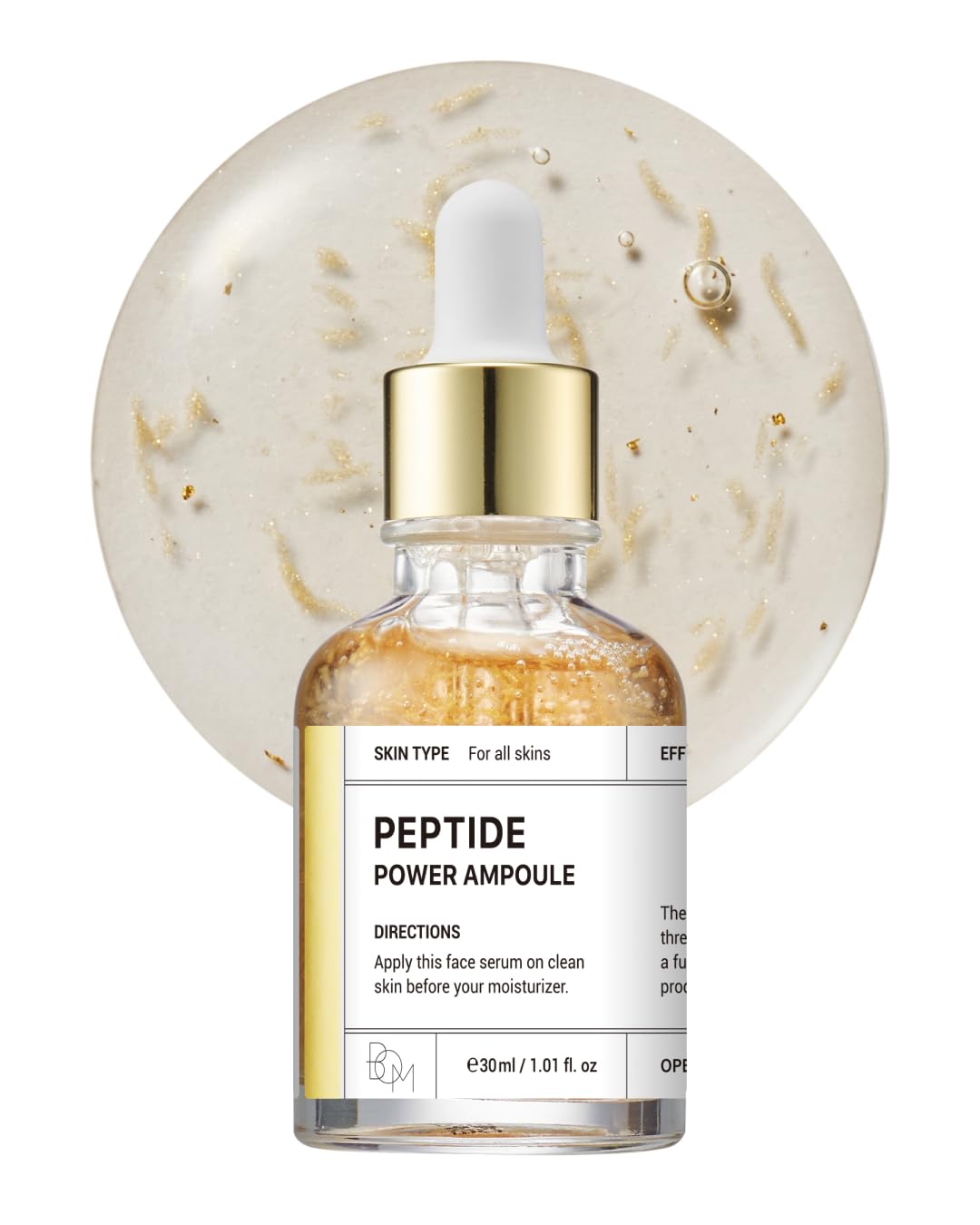 BOM COSMETICS Peptide Power Ampoule 1.01 Fl Oz, Penta-Peptide with 24k Gold Thread and 99% Pure Gold for Skin Collagen Boost, Firming Serum to Improve Elasticity and Radiance, Korean Skin Care-GlimoraGlow