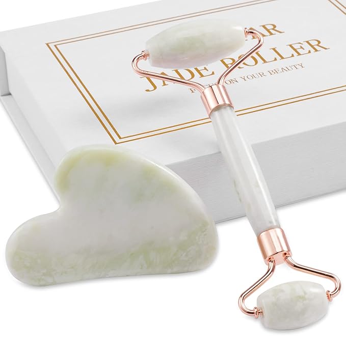 Jade Roller for Face, Facial Roller Massager Skin Care Tool, Gua Sha Facial Tools for Face, Neck, Eyes, Reduce Puffiness of The Skin-GlimoraGlow