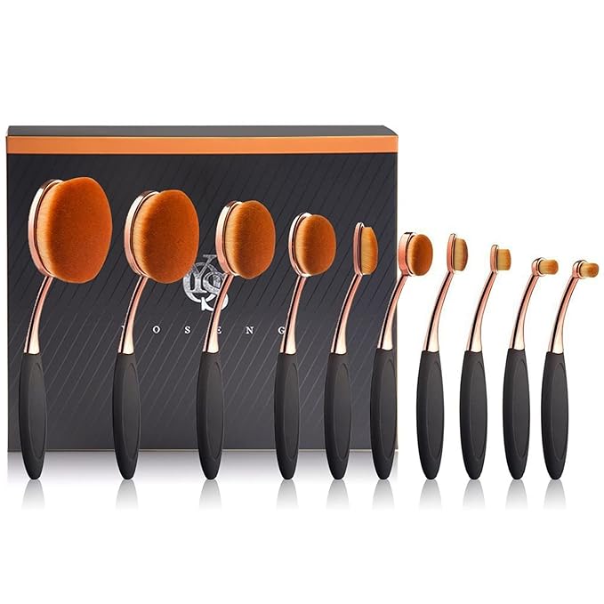 Yoseng Makeup Brushes Set 10Pcs Professional Oval Toothbrush Foundation Cream Contour Powder Blush Conceler Eyeliner Blending Brush New Fashionable Super Soft Cosmetic Brushes Tool with Box(Rose Gold)-GlimoraGlow