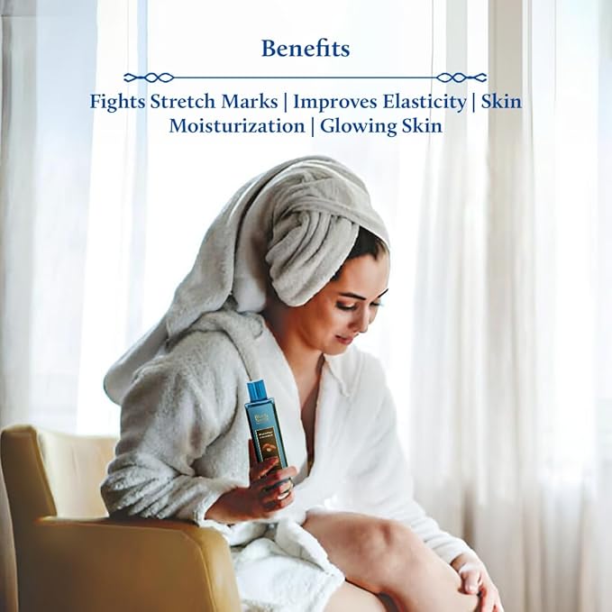 Blue Nectar Saffron & Almond Oil, Ayurveda Product for Crepey Skin | Skin Firming Body Oil for Stretch Marks (12 Herbs, 3.38 Fl Oz)-GlimoraGlow