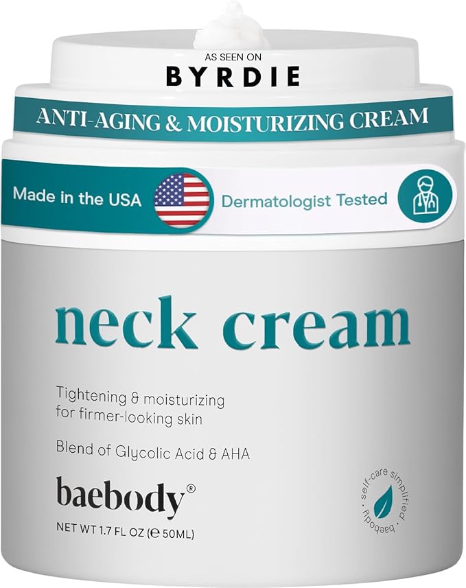 Baebody Firming Neck Cream with AHAs, CoQ10, Glycolic Acid, Green Tea for Sagging Skin, Fine Lines, Wrinkles, 1.7 Fl Oz-GlimoraGlow