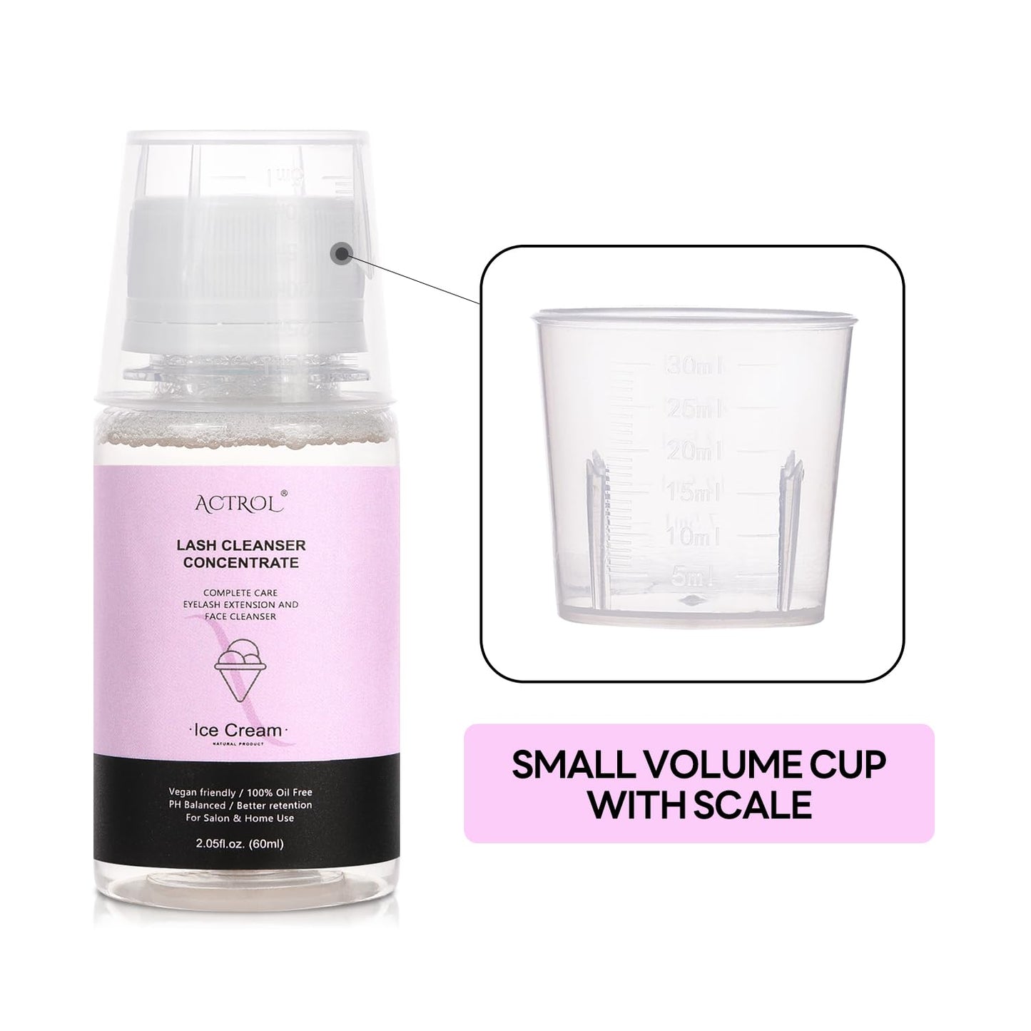 Eyelash Cleanser Concentrate 60ml Ice Cream Professional Lash Shampoo Foaming Cleanser DIY Paraben & Sulfate Free Non-lrritating Wash for Extensions Lashes with Salon Home Care-Makes 6 Bottles-GlimoraGlow