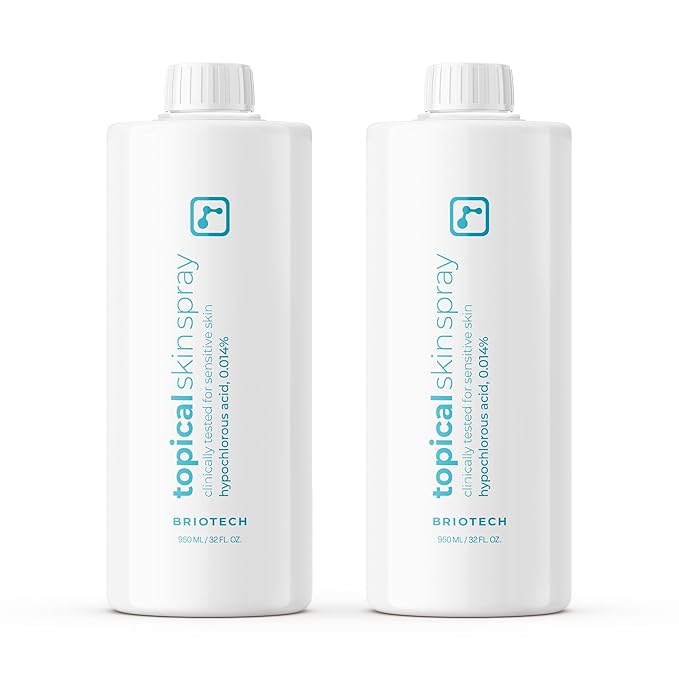 BRIOTECH Topical Skin Spray, Hypochlorous Acid for Sensitive Skin, HOCl Facial Mist, Full Body Support Against Irritation, Calm Redness, Soothe Foot & Scalp, 32 oz Refill (2 Pack)-GlimoraGlow