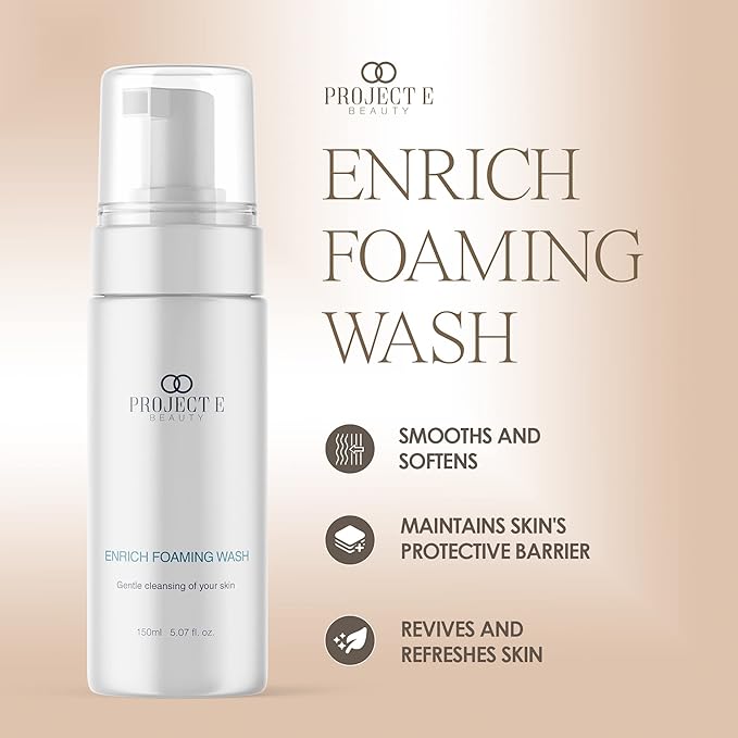 Project E Beauty Enrich Foaming Wash Gentle Cleansing | Moisturizing Daily Face Cleanser | Removes Dirt & Excess Oil | Brightens Skin | Hydrating Formulation | Clear & Smooth Skin | 150ml-GlimoraGlow