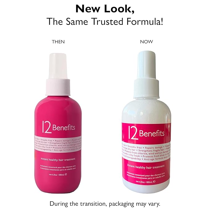 12 Benefits Leave-In Conditioner Spray – Instant Healthy Hair Treatment, Anti-Frizz, Detangles, Strengthens & Repairs, Heat Protection with Quaternium 39 & Silk Fibre Protein, 6 Fl Oz-GlimoraGlow