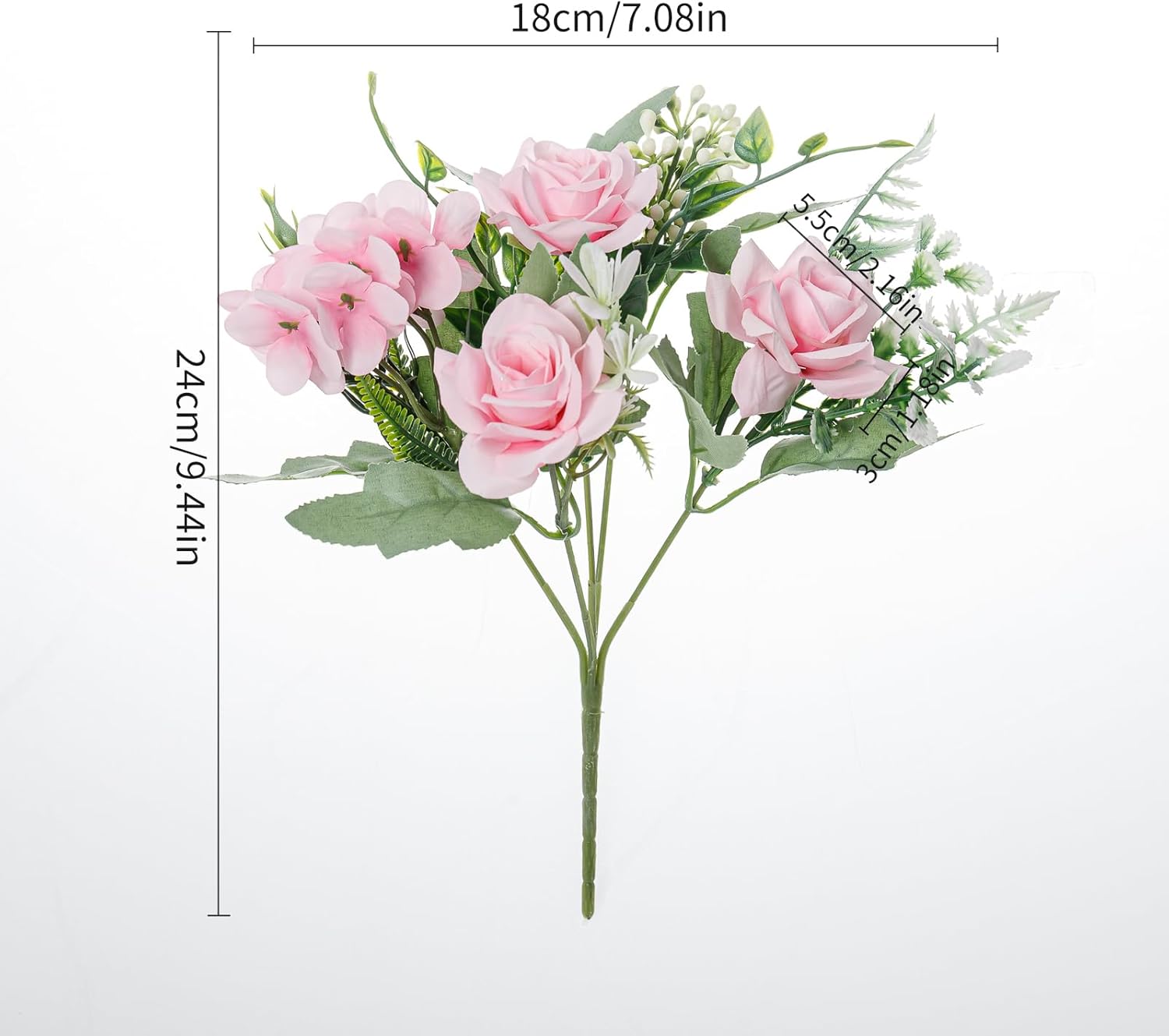 Artificial Flower 5 Branches Artificial Silk Fake Flowers Bouquet Small Roses for Wedding Home Office Tables Decor 2 Packs(Pink)