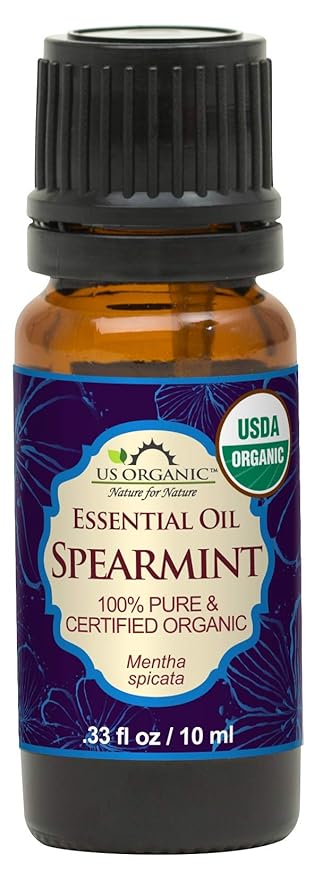US Organic 100% Pure Spearmint Essential Oil - USDA Certified Organic, Steam Distilled - W/Euro droppers (More Size Variations Available) (10 ml / .33 fl oz)-GlimoraGlow
