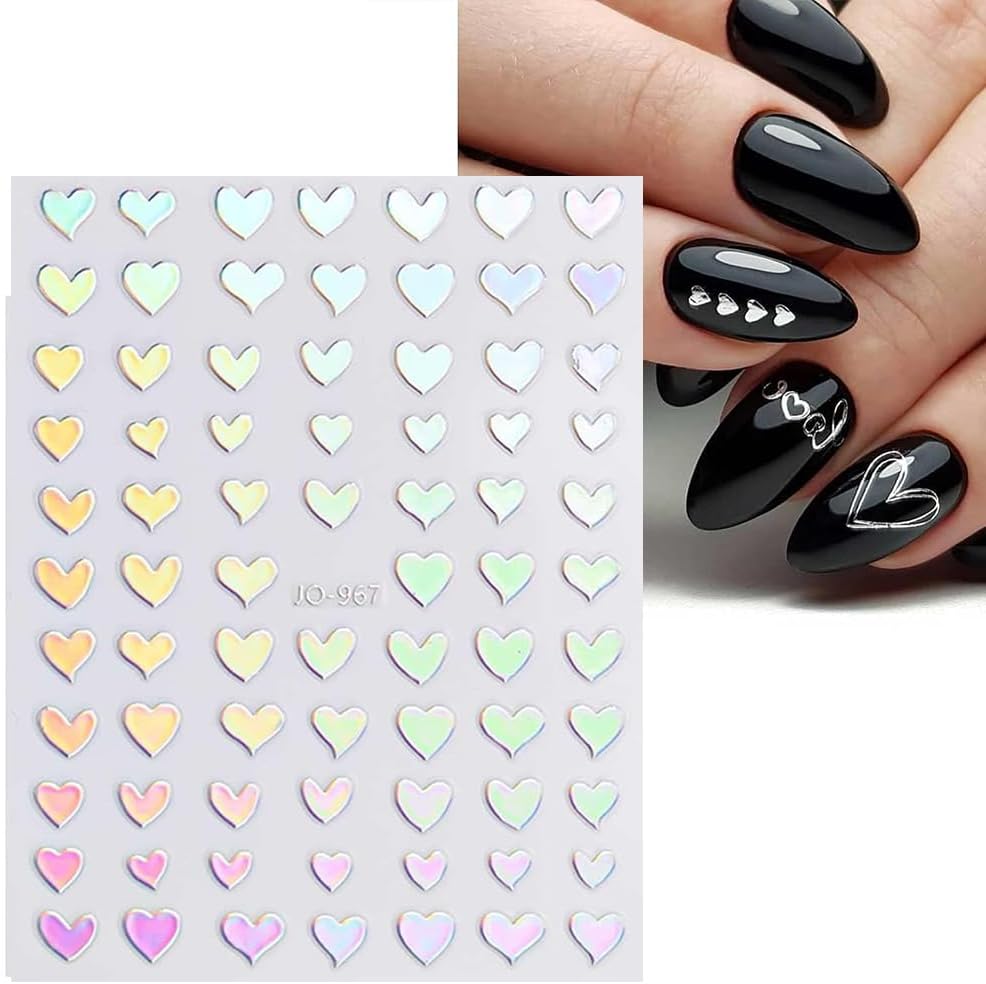 10 Sheets Aurora Nail Art Stickers 3D Pegatinas Uñas Holographic Laser Heart Star Moon Flame Nail Decals Self Adhesive Nail Stickers Nail Supplies DIY Nail Design Nail Art Decoration-GlimoraGlow